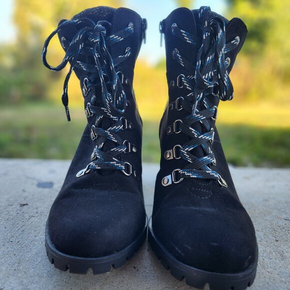 Kelly + Katie W9 Black Lace-Up Chunky Ankle Boots - Picture 2 of 6